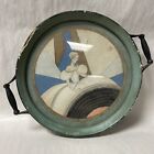 as is, VINTAGE ART DECO BEAUTIFUL WATERCOLOR PAINTING with WOOD TRAY FRAME