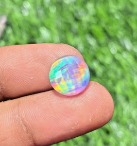 Lab Crated Aurora Crystal Fire opal Doublet Gemstone Round Shape Rose Cut A06 - Picture 1 of 8