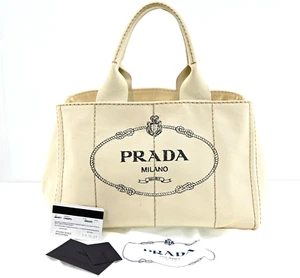 Auth PRADA Logos Canapa Canvas Hand Bag (No strap) H1899A609 - Picture 1 of 24