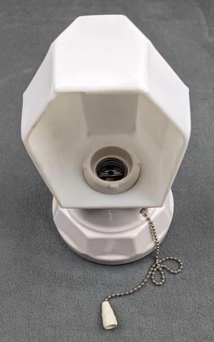 1920's-1930's ALABAX White Porcelain Over-sink Sconce & Shade, Rewired Cover