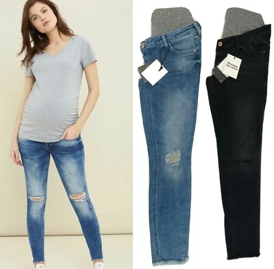 Maternity Skinny Jeans BLOOMING MARVELLOUS Ankle Crop Blue Ripped Knee Over Bump