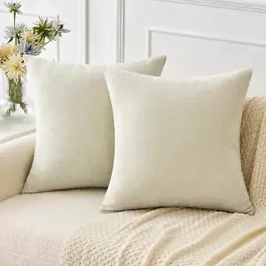Set of 2 Cream Chenille Pillow Covers – Soft 18x18" Solid Throw Pillowcases - Picture 1 of 12