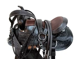 PREMIUM TOOLED BRAUN LEDER KINDER JUGEND WESTERN SATTEL 12 13 14 TRAIL TACK SET - Bild 1 von 10