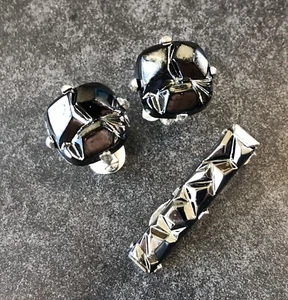 Manschettenknöpfe Krawattenklammer Set Vintage Sarah Coventry Faux Hämatit Herren Schmuck MCM - Bild 1 von 10