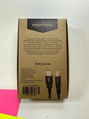 AmazonBasics B00BCWALHM 16ft USB 2.0 Printer Type Cable A-Male to B-Male - NEW - Image 1 of 4