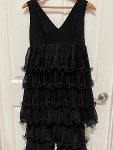 1960s Neiman Marcus Jack Bryan? Black Chiffon 9 Tier Ruffle Womens 2Pc Pantsuit - Picture 1 of 8