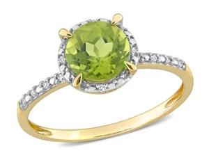1 1/2 Carat (cw) Peridot Halo Ring in 10K Yellow Gold with Accent Diamonds - Picture 1 of 5