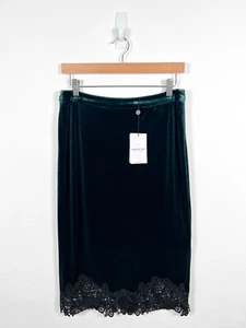 Jacques Vert Skirt 10 Green Pencil Straight Velour Lace Evening Occasion New £99 - Picture 1 of 13