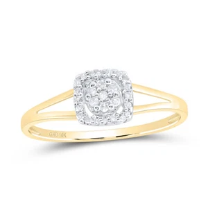 Anello a grappolo cornice quadrata diamante rotondo oro giallo 10 carati 1/10 Cttw - Foto 1 di 1