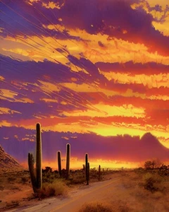 Impresión de arte de paisaje estilo desierto atardecer Bob Ross | Arte firmado coleccionable - Imagen 1 de 5
