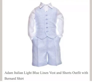 Fleurisse Leon Boys Adam Blue Italian Linen 3 Piece Vest Shorts Outfit 6 Months - Picture 1 of 3