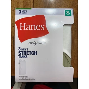 Hanes Men's Stretch Tank Tops, Black/Green/White, Size XL, New, 3 Pack - Picture 1 of 5