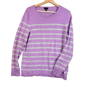 Suéter Pullover Talbots Pure Cashmere Púrpura Blanco Rayas Manga Larga L Grande - Imagen 1 de 6