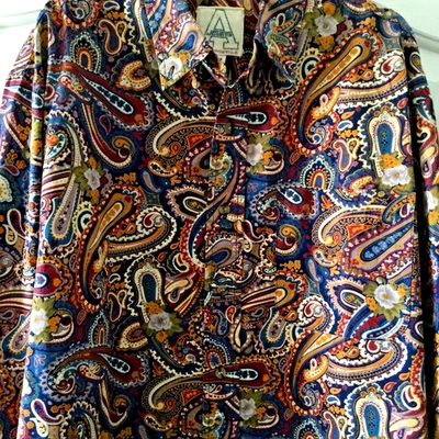 Camisa discoteca de manga larga con botones estampado de cachemira vibrante psicodélica de colección M/L Foto 1 de 4