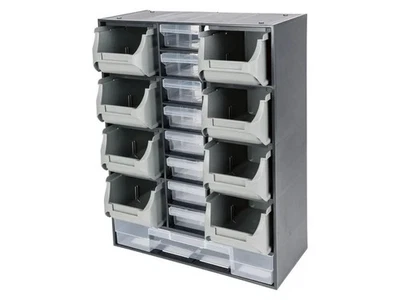 WERKSTATT Sortimentskasten Sichtlagerschrank Kleinteilemagazin 17 Fächer schwarz - Bild 1 von 3