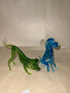 Scultura stile vetro artistico Murano vintage cani verdi e blu - Foto 1 di 3