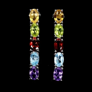 925 Sterling Silver Earrings Oval Citrine 6x4mm Amethyst Topaz Gemstone Jewelry - Picture 1 of 13