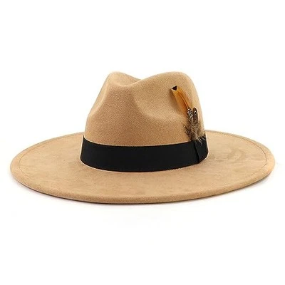 Шляпы-федоры LIDHAY с большими широкими полями для женщин мужчин вестерн замшевая шляпа один размер Camel - Изображение 1 из 4
