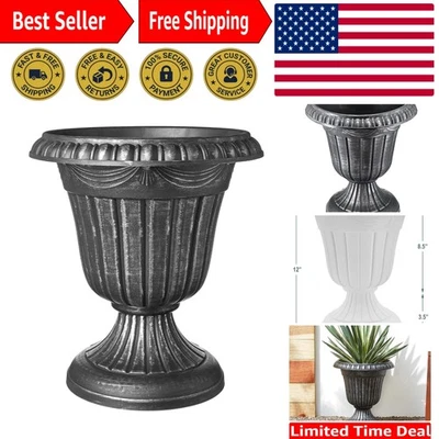Elegante maceta de urna de plástico tradicional de 10" x 12" en plata resistente a la intemperie Foto 1 de 4