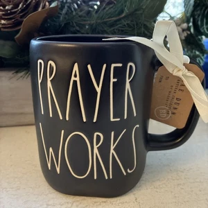Rae Dunn 2022 Release "PRAYER WORKS" Christian Faith Black Becher 20 Oz Neu mit Etikett - Bild 1 von 5