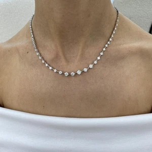 Diamond Tennis Necklace VS1-VS2 E-F Round 5.51 Ct Lab created 14K White Gold - Picture 1 of 8