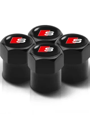 4Pcs Hexagon Wheel Tire Air Valve Stem Cover Caps Audi S Black - Image 1 of 3