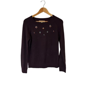 Maglione Ann Taylor LOFT donna M prugna viola gioiello impreziosito maglia pullover - Foto 1 di 8