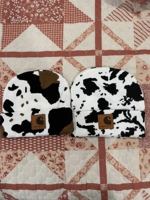 Зимняя вязаная шапочка унисекс с принтом коровы Carhart и черно-белым принтом упаковка 2 шт.  - Изображение 1 из 2