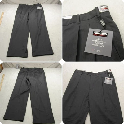 Italian Wool Pants Mens 38x30 Charcoal Pleated Dress Kirkland Signature NEW - Image 1 of 4