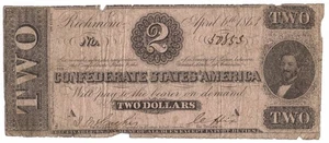 April 6th 1863 $2 The Confederate States of America Currency + No Reserve! - Picture 1 of 2