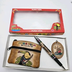 Costa Rica Gift Set Leather Wallet With Pen And Keychain Box Damage - Picture 1 of 7
