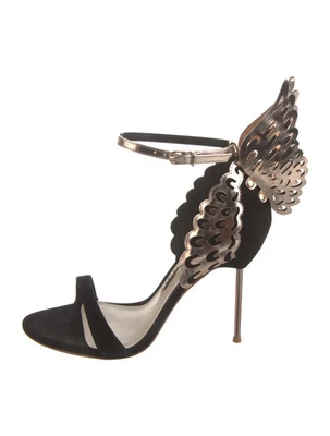 Sandalias SOPHIA WEBSTER negras y doradas rosa gamuza y cuero ala de ángel IT 39 buenas Foto 1 de 4