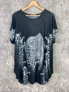 Blusa Blossom By P borchiata taglia unica nera stampa leopardata manica S animale #403 - Foto 1 di 7
