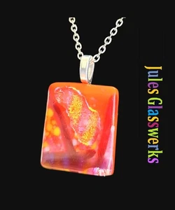 Hand Crafted Fused Glass Pendant Necklace W/ Chain #1567 - Picture 1 of 4