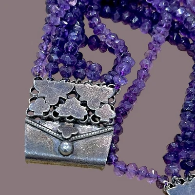 Pulsera Amatista Púrpura Plata de Ley 925 Cierre de Gancho Diseño Ornado De Colección México Foto 1 de 4