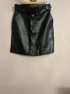New Warehouse Black Moc Croc Faux Leather Skirt - Size 10 - Image 1 of 4