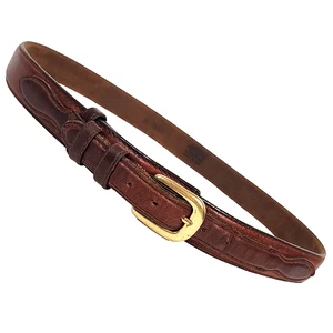 Vintage Eddie Bauer Ranger Leather Belt Men 34 Brown Solid Brass Buckle Western - Picture 1 of 15