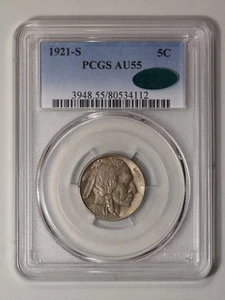 1921-S 5C Buffalo Nickel PCGS AU55 (CAC) - Picture 1 of 4
