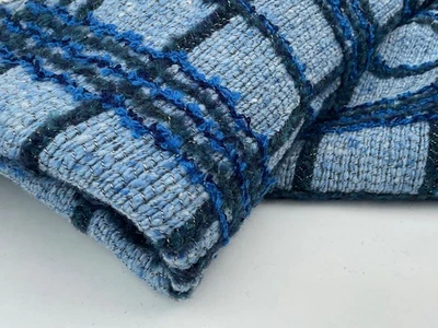 LIGHT BLUE WOOL BLEND LUXURY TAILORING SOFT  BOUCLE BOLD CHECK MADE IN ITALY C47 - Image 1 of 4