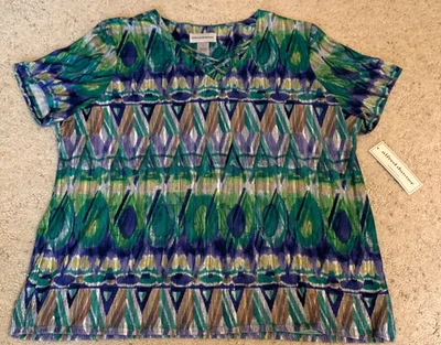 Top Alfred Dunner Savannah estampado abstracto, cuello cruzado talla XL NUEVO CON ETIQUETAS Foto 1 de 4