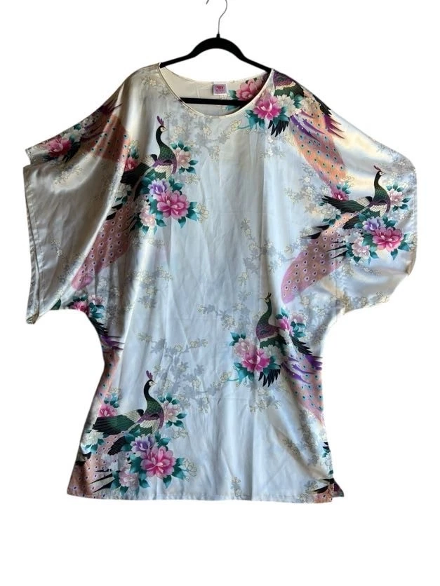 Винтажные женские 100% шелк кимоно павлин халат кафтан гостиной носить один размер богемное - Изображение 1 из 4