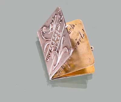 Medaglione Jugendstil Libro Ciondolo Argento Dorato Fiore Souvenir Memory - Immagine 1 di 4