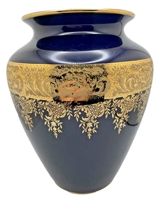 Imperia Limoges Porcelain Vase Cobalt Blue 22K Gold Made in France 5.75” - Picture 1 of 6