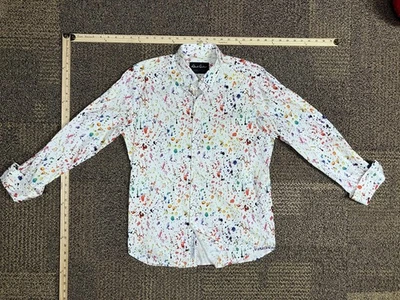 Camisa Robert Graham Para Hombre Blanca Multicolor Pintura Salpicaduras Manga Larga Abotonada Foto 1 de 4