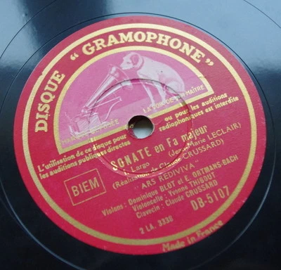 ARS REDIVIVA ENSEMBLE − JM LECLAIR sonata in F major & sicilienne 2x12" 78rpm - Image 1 of 2