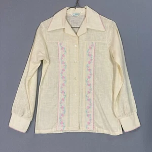 VTG 70s Sears JR Bazaar Embroidered Collar Shirt Womens XS/S Rockabilly Flowers - Picture 1 of 10