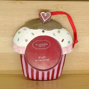 3D Cupcake Frame Ornament Christmas Valentines Day 2"x2" Heart Glitter Pink Red - Picture 1 of 6