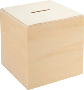 VBS Spardose Würfel zum Basteln 10x10x10cm aus Holz unbehandelt mit Öffnung - Bild 1 von 3