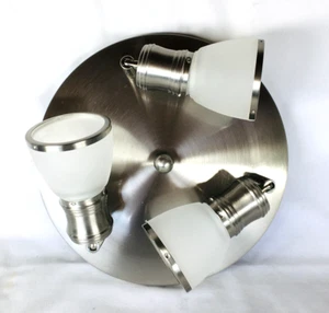 Brushed Nickel 3 Light Ceiling Light Fixture Frosted Glass Shades Used Briefly - Picture 1 of 9