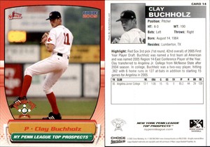 Clay Buchholz 2005 Choice New York-Penn League Top Prospects #14 RC Rookie